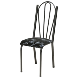 Cadeira Tubular America 021 Cromo Preto Assento Preto Flor ARTEF