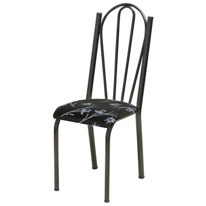 Cadeira Tubular America 021 Cromo Preto Assento Preto Flor ARTEF