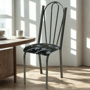 Cadeira Tubular America 021 Cromo Preto Assento Preto Flor ARTEF