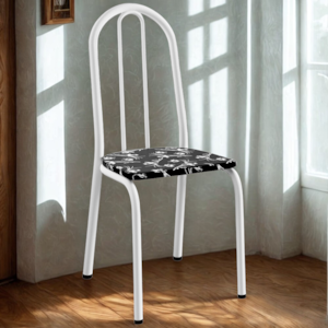 Cadeira Tubular America 050 Branco Assento Preto Flor ARTEF