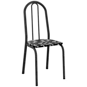 Cadeira Tubular America 050 Cromo Preto Assento Preto Flor ARTEF