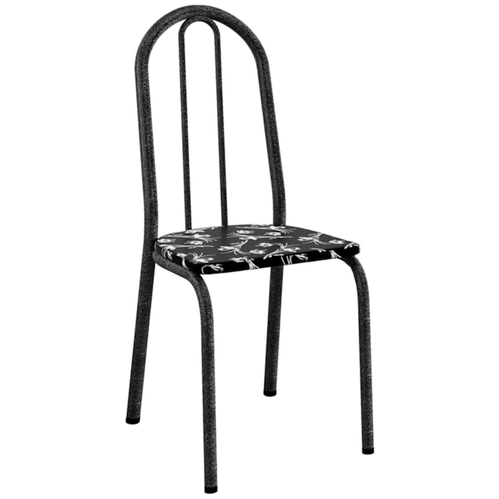 Cadeira Tubular America 050 Cromo Preto Assento Preto Flor ARTEF
