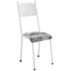 Cadeira Tubular America 051 Branco Assento Floral Cinza ARTEF