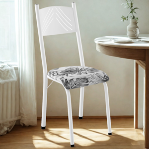 Cadeira Tubular America 051 Branco Assento Floral Cinza ARTEF