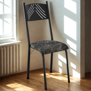 Cadeira Tubular America 051 Preto Assento Floral Dourado ARTEF