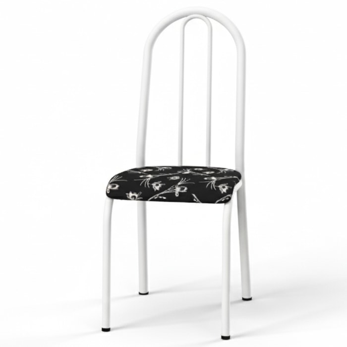 Cadeira Tubular America 056 Branco Assento Preto Flor ARTEF