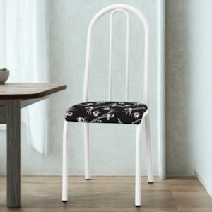 Cadeira Tubular America 056 Branco Assento Preto Flor ARTEF