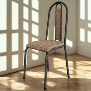 Cadeira Tubular America 058 Cromo Preto Assento Rattan ARTEF