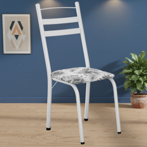Cadeira Tubular America 061 Branco Assento Floral Cinza ARTEF