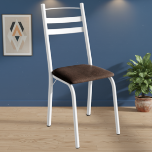 Cadeira Tubular America 061 Branco Assento Madeira Imbuia ARTEF