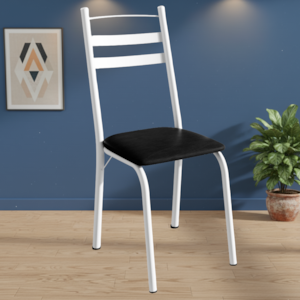 Cadeira Tubular America 061 Branco Assento Preto Brilhante ARTEF