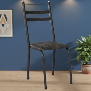 Cadeira Tubular America 061 Cromo Preto Assento Floral Dourado ARTEF