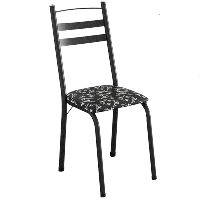 Cadeira Tubular America 061 Cromo Preto Assento Preto Flor ARTEF