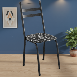 Cadeira Tubular America 061 Cromo Preto Assento Preto Flor ARTEF