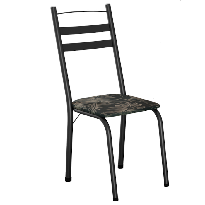 Cadeira Tubular America 061 Preto Assento Floral Dourado ARTEF