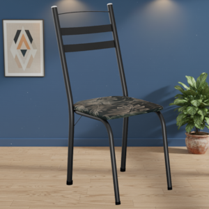 Cadeira Tubular America 061 Preto Assento Floral Dourado ARTEF