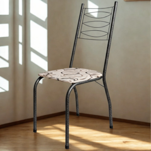 Cadeira Tubular America 062 Cromo Preto Assento Madeira Cedro ARTEF