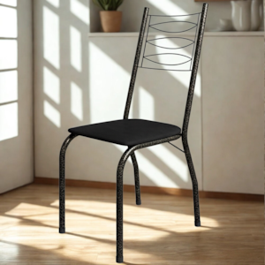 Cadeira Tubular America 062 Cromo Preto Assento Preto ARTEF