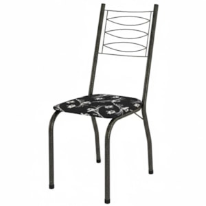 Cadeira Tubular America 062 Cromo Preto Assento Preto Flor ARTEF