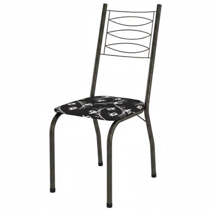 Cadeira Tubular America 062 Cromo Preto Assento Preto Flor ARTEF