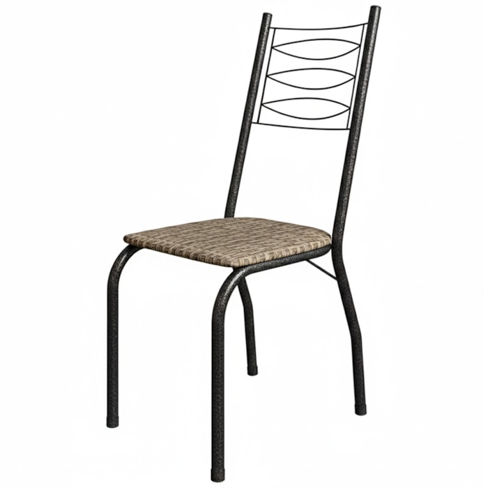 Cadeira Tubular America 062 Cromo Preto Assento Rattan ARTEF