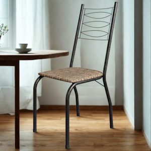 Cadeira Tubular America 062 Cromo Preto Assento Rattan ARTEF