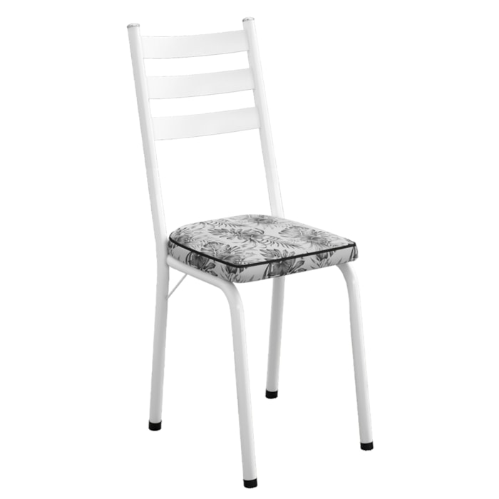 Cadeira Tubular Europa 118 Branco Assento Floral Cinza ARTEF