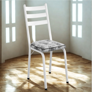 Cadeira Tubular Europa 118 Branco Assento Floral Cinza ARTEF
