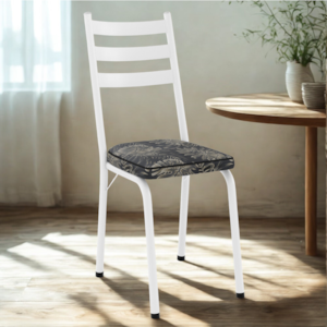 Cadeira Tubular Europa 118 Branco Assento Floral Dourado ARTEF