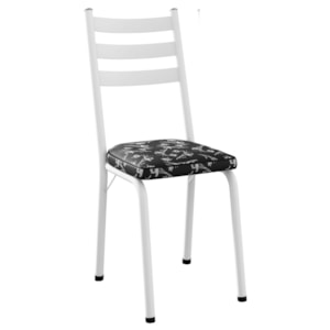 Cadeira Tubular Europa 118 Branco Assento Preto Flor ARTEF