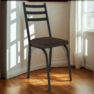 Cadeira Tubular Europa 141 Preto Assento Madeira Imbuia ARTEF