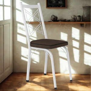 Cadeira Tubular Europa 143 Branco Assento Madeira Imbuia ARTEF