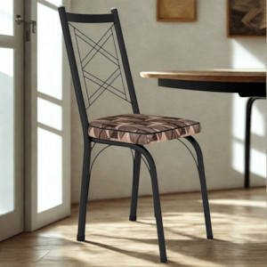 Cadeira Tubular Europa 143 Preto Assento Mosaico Palha ARTEF