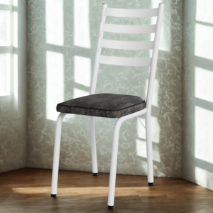 Cadeira Tubular Europa 166 Branco Assento Floral Dourado ARTEF