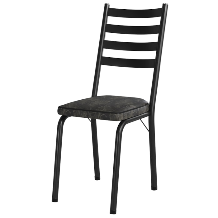 Cadeira Tubular Europa 166 Preto Assento Floral Dourado ARTEF