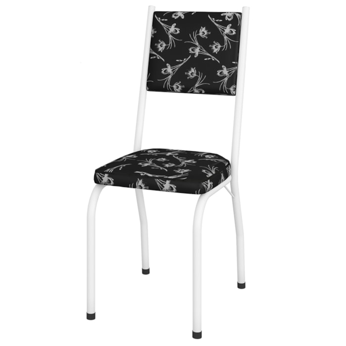Cadeira Tubular Europa 258 Branco Assento Preto Flor ARTEF