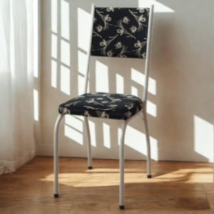 Cadeira Tubular Europa 258 Branco Assento Preto Flor ARTEF