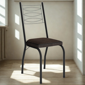 Cadeira Tubular Europa 262 Preto Assento Madeira Imbuia ARTEF