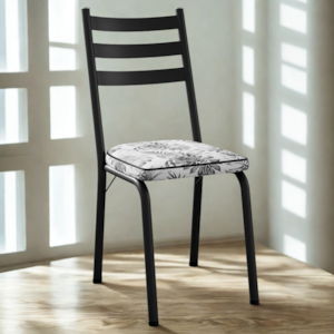 Cadeira Tubular Europa Preto Assento Floral Cinza ARTEF
