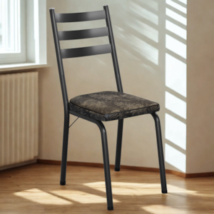 Cadeira Tubular Europa Preto Assento Floral Dourado ARTEF