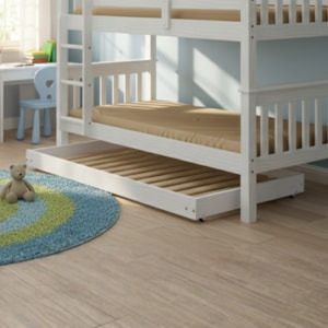 Cama Auxiliar Solteiro Madeira Maciça 715B Branco Lavado Marjori