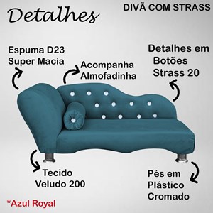 Cama Caminha Diva Pet Veludo Strass Azul Royal Dvinn