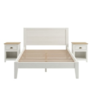 Cama Casal 2 Mesas de Cabeceira 1 Gaveta Madeira Macica Taeda Branco Freijo Festra
