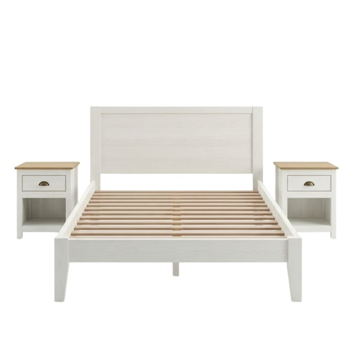 Cama Casal 2 Mesas de Cabeceira 1 Gaveta Madeira Macica Taeda Branco Freijo Festra