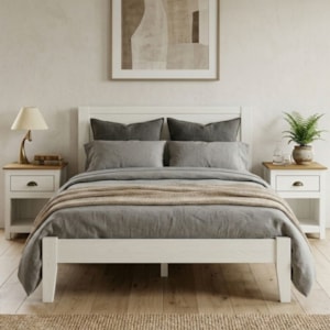 Cama Casal 2 Mesas de Cabeceira 1 Gaveta Madeira Macica Taeda Branco Freijo Festra