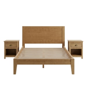 Cama Casal 2 Mesas de Cabeceira 1 Gaveta Madeira Macica Taeda Freijo Festra