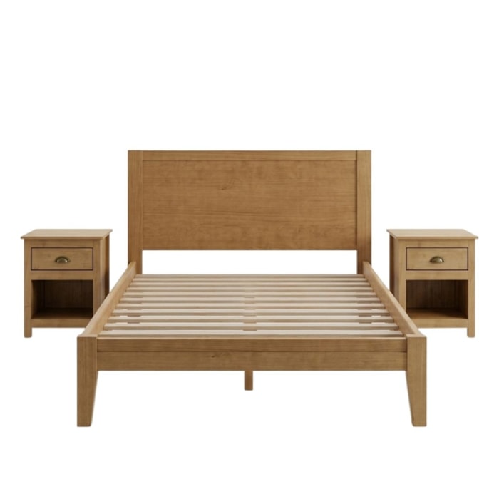 Cama Casal 2 Mesas de Cabeceira 1 Gaveta Madeira Macica Taeda Freijo Festra