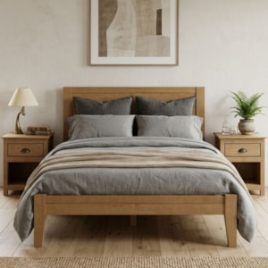 Cama Casal 2 Mesas de Cabeceira 1 Gaveta Madeira Macica Taeda Freijo Festra