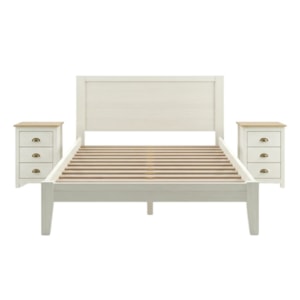 Cama Casal 2 Mesas de Cabeceira Madeira 3 Gavetas Taeda Branco Freijo Festra