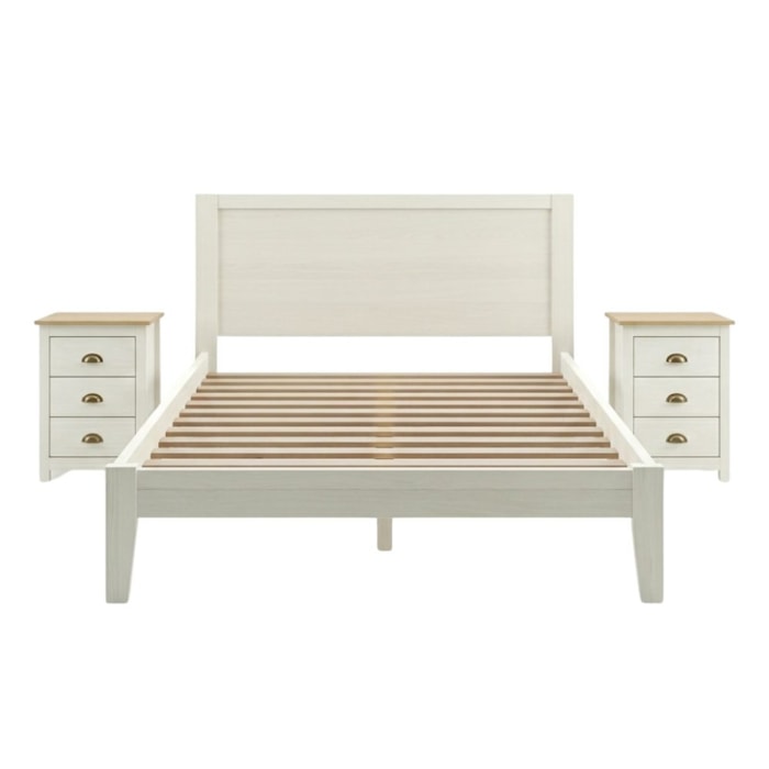 Cama Casal 2 Mesas de Cabeceira Madeira 3 Gavetas Taeda Branco Freijo Festra